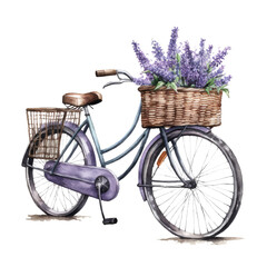 Fototapeta na wymiar Watercolor illustration of a bicycle with a basket of lavender