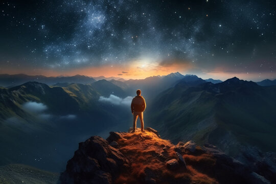  A Digital Artwork Depicting A Person Meditating In A Serene Cosmic Landscape, With Galaxies And Nebulae Swirling Around Them Generative AI Technology.