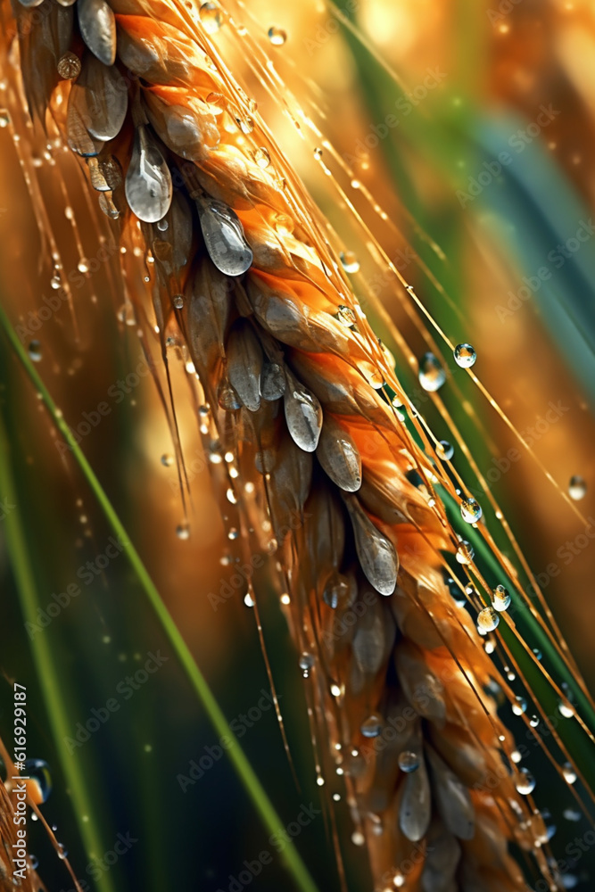 Aufkleber a macro photograph of wheat ears covered in morning dew, capturing the freshness and vitality of the