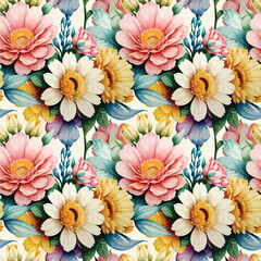 Floral shape watercolor seamless pattern.