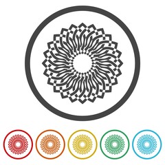 Mandala icon. Set icons in color circle buttons