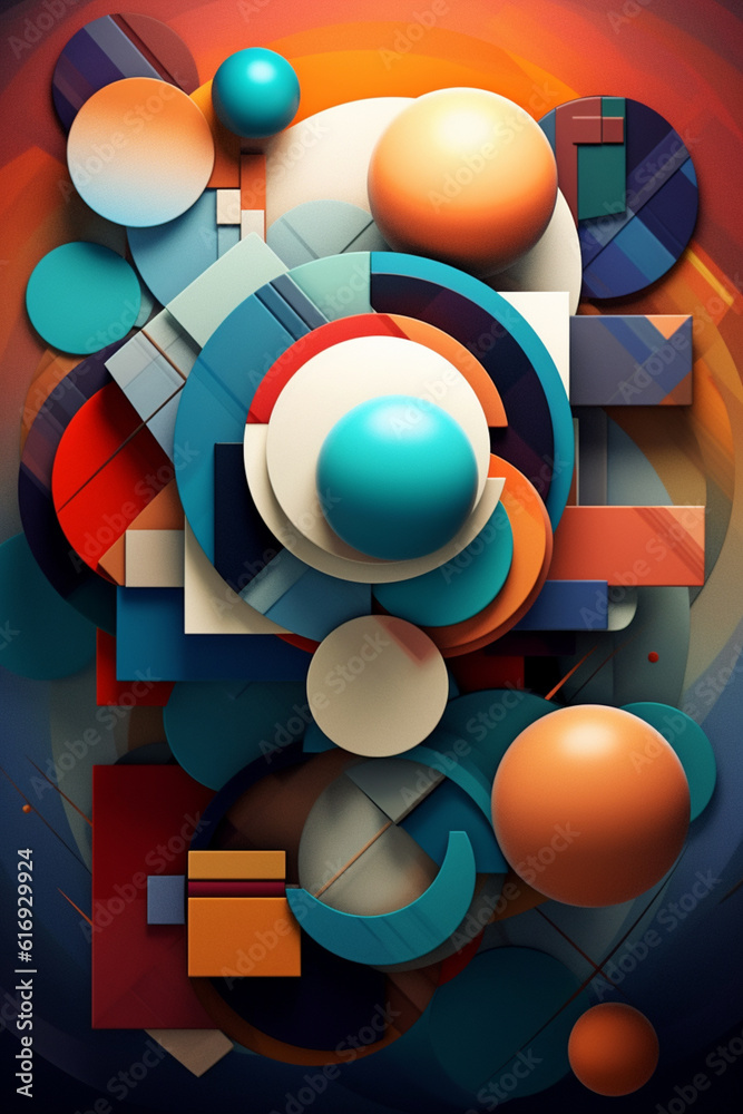 Aufkleber An abstract painting featuring overlapping geometric shapes and subtle gradients, creating a harmonious and balanced composition.  Generative AI technology.