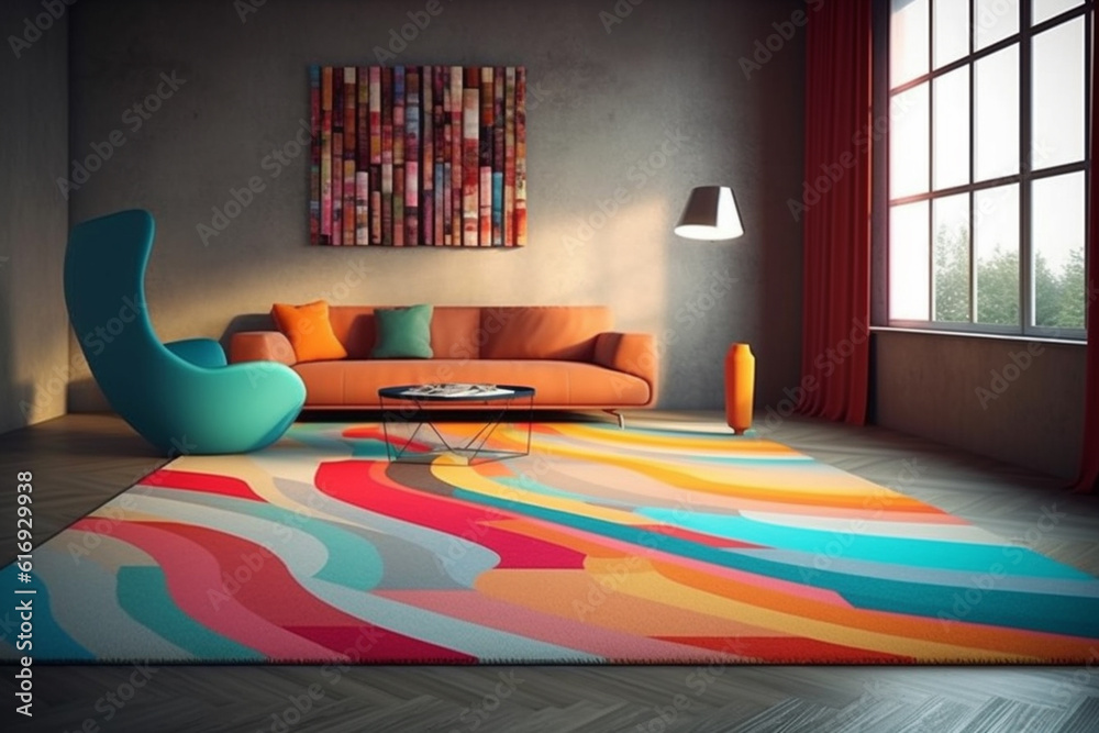 Aufkleber a geometric-inspired rug with a bold and eye-catching pattern, instantly transforming a room with it