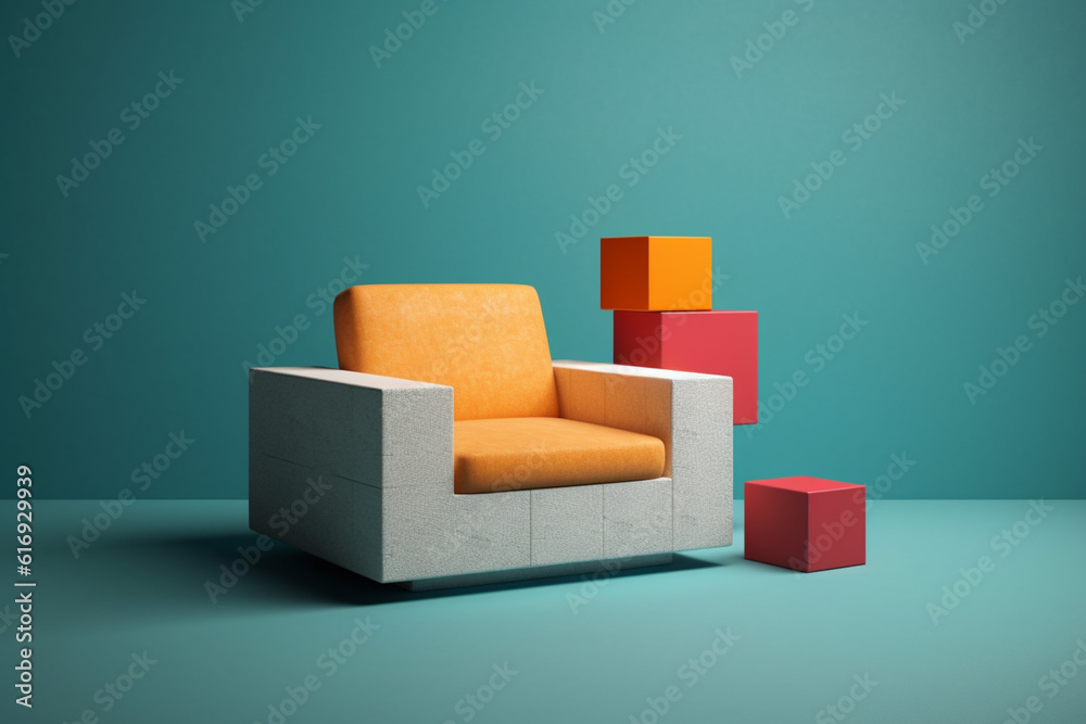 Poster a collection of geometric-inspired furniture, with clean lines and minimalist designs, offering both