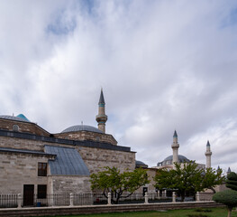 Beautiful panoramic view of Selimiye Mosque roof and Mevlana Museum. Konya,  Turkey