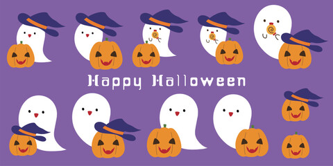 オバケとカボチャのハロウィン向けのイラスト素材セット