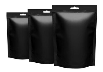 Group of three black doypacks, cut out