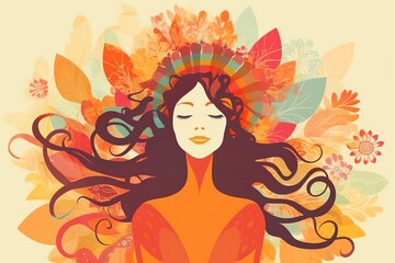 An illustration portrays a blissful girl with closed eyes, exuding a sense of pure contentment and inner joy, as if lost in a state of absolute bliss. Generative AI - obrazy, fototapety, plakaty