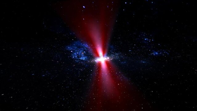 Animation of a quasar (an astronomical extremely bright active galactic nucleus) in space. A space flight towards the stars and this awesome quasi-stellar object that exists inside a galaxy's core!
