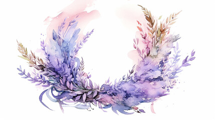 lavender wreath frame watercolor. generative ai