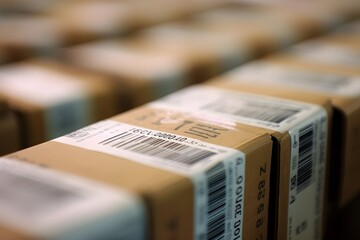 A close-up image of a barcode being scanned on a shipping label, portraying the technology involved in tracking shipments.