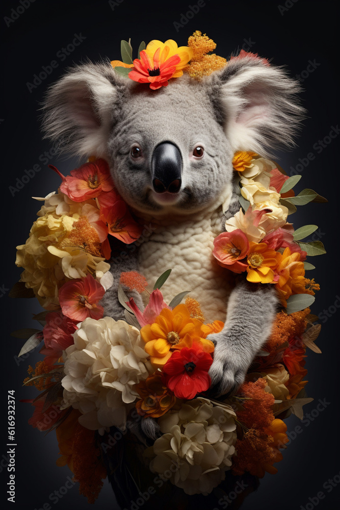 Aufkleber A conceptual image of a Koala made from unconventional materials, such as flowers or feathers, challenging the perception of Koala as solely utilitarian objects.  Generative AI technology.