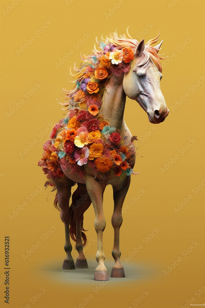 Aufkleber a conceptual image of a horse made from unconventional materials, such as flowers or feathers, chall