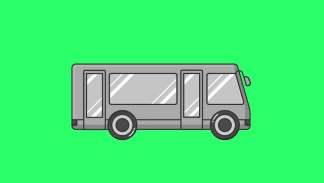 Animation gray bus on green background.