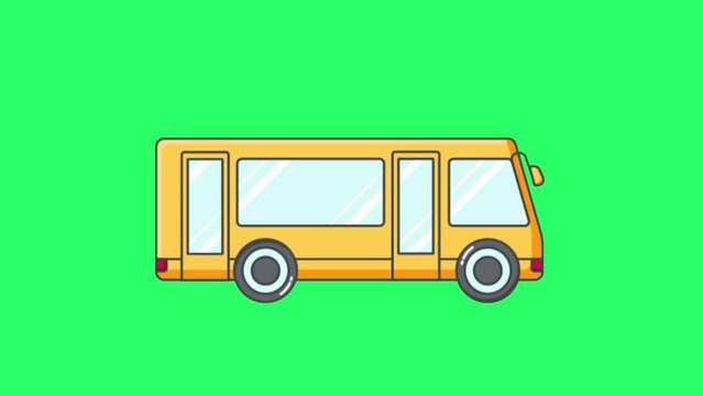 Animation yellow bus on green background.