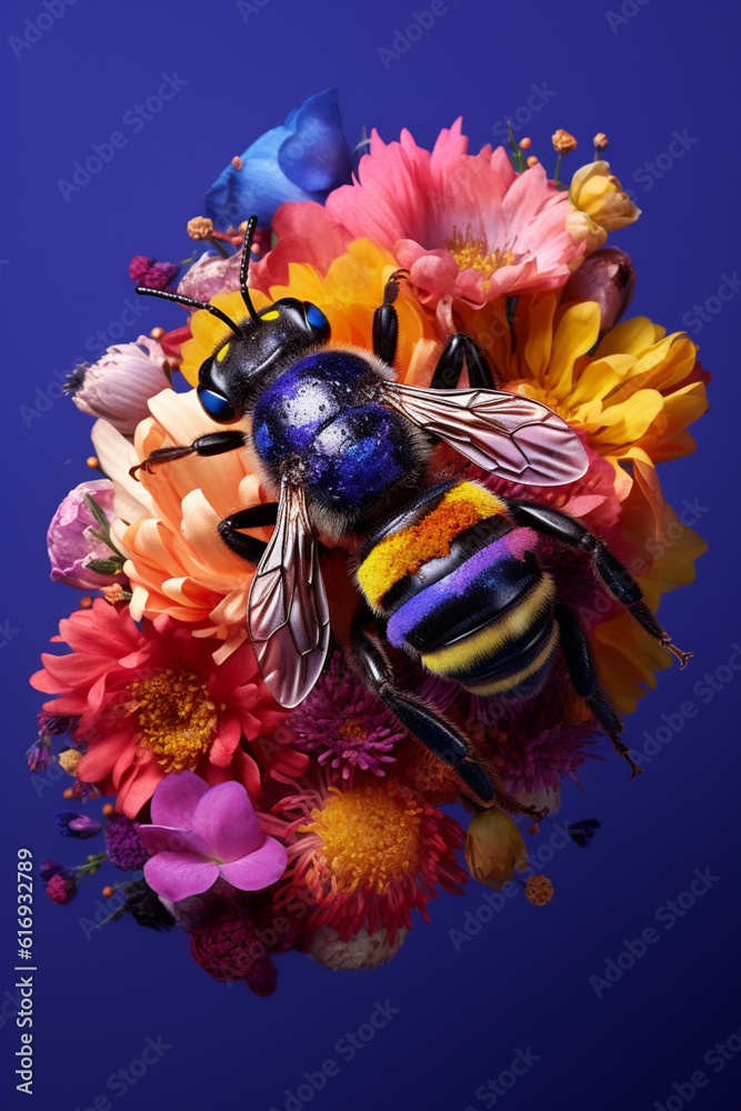 Aufkleber a conceptual image of a bee made from unconventional materials, such as flowers or feathers, challen