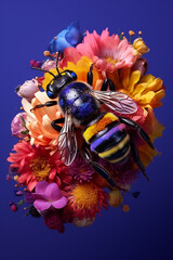 A conceptual image of a Bee made from unconventional materials, such as flowers or feathers, challenging the perception of Bee as solely utilitarian objects. Generative AI technology.