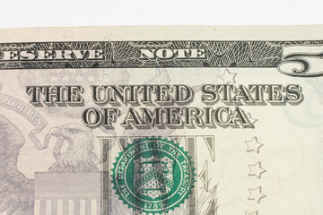 united states of america close up money 5 dollar bill