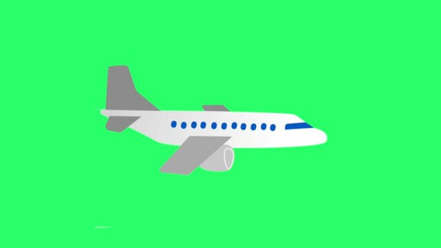 Animation white airplane on green background.