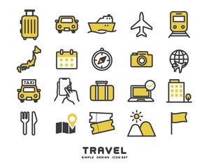 観光やお出かけに関するシンプルなアイコンのベクターイラスト素材／インバウンド／旅行