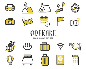 お出かけや旅行に関するシンプルなアイコンのベクターイラスト素材／インバウンド／観光