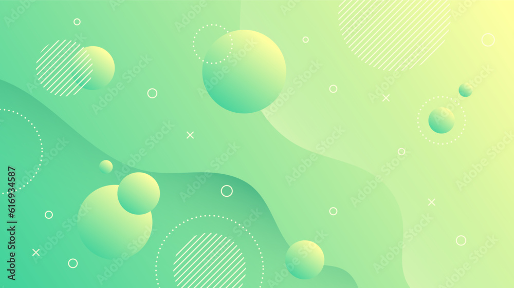 Wall mural modern abstract background with motion waves retro memphis and yellow green gradient color