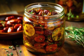 Fototapeta na wymiar Sun-dried tomatoes marinated in olive. Generative AI