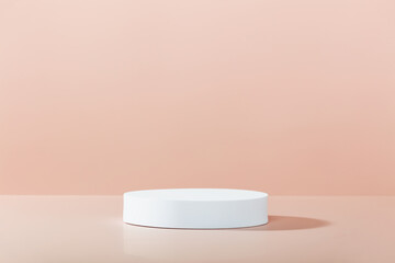 Abstract empty white podium on pink background. Mock up stand for product presentation. Minimal concept. Advertising template