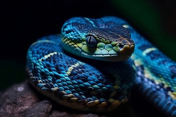 Obraz premium Beautiful blue snake in the wild. 