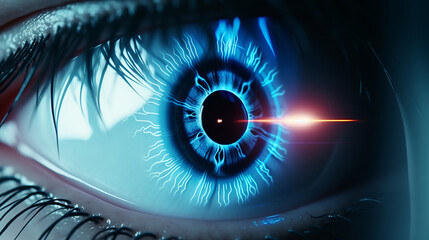 Laser eye surgery concept , iris close-up view with laser light