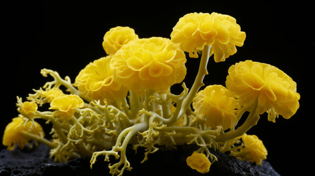 Growing Physarum polycephalum aka the blob , yellow on black backdrop