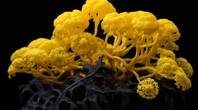 Growing Physarum polycephalum aka the blob , yellow on black backdrop