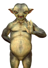 3D Rendering Green Alien on White