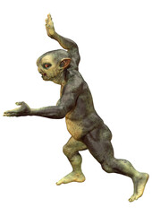 3D Rendering Green Alien on White