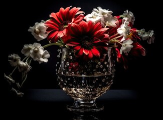 Remembrance Day greeting card. Beautiful red poppies flowers on black background. Lest we forget. Created with Generative AI technology.