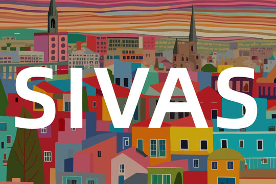 Sivas: Modern illustration of a Turkish scene with the name Sivas in Sivas
