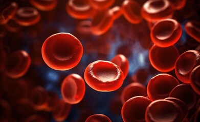 Close-up of Human Red Blood Cells for Medical Research. Generative AI.