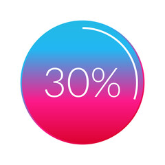 30 percent circle chart, isolated symbol. Vector gradient element. Percentage Infographic sign. Illustration, icon for business, finance, progress, report, web design, download