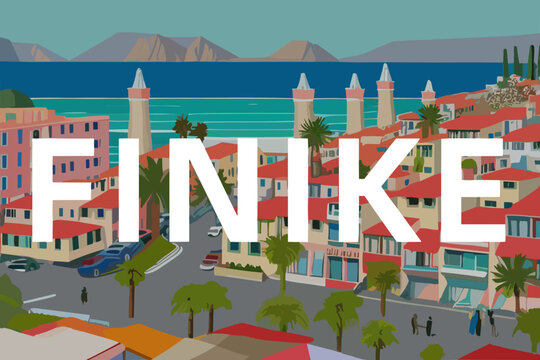 Finike: Modern illustration of a Turkish scene with the name Finike in Antalya