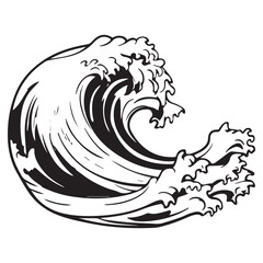 Vector sea wave. Illustration of black and white ocean waves with foam. Isolated splash of water, made in cartoon style. An element for your design.