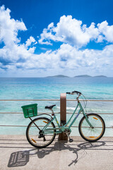 Fototapeta na wymiar bicycle on the beach of Seychelles La Digue Island