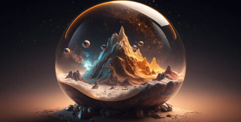 Mountain contained in an orb - Generative AI