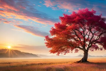 tree in the sunset generated ai