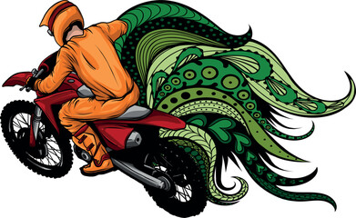 vector illustration of motocross and rider with mandala ornaments