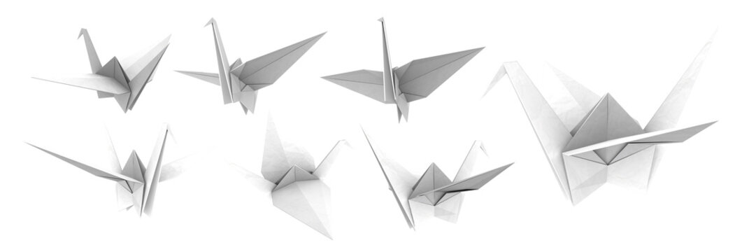 Origami cranes or handmade paper cranes. Png transparency