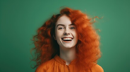 Fototapeta premium Excited and joyful woman with orange and pink hair. Generative AI