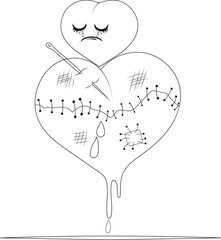 Sad Heart with scar & Stitch line art