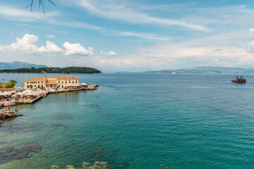 Yacht in the bay. Corfu. Greece.