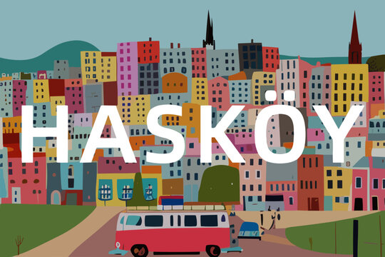 Hask&ouml;y: Modern illustration of a Turkish scene with the name Hask&ouml;y in Muş