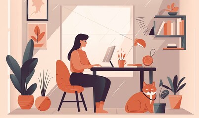 Fototapeta na wymiar Woman typing on laptop while sitting at home desk. Creating using generative AI tools